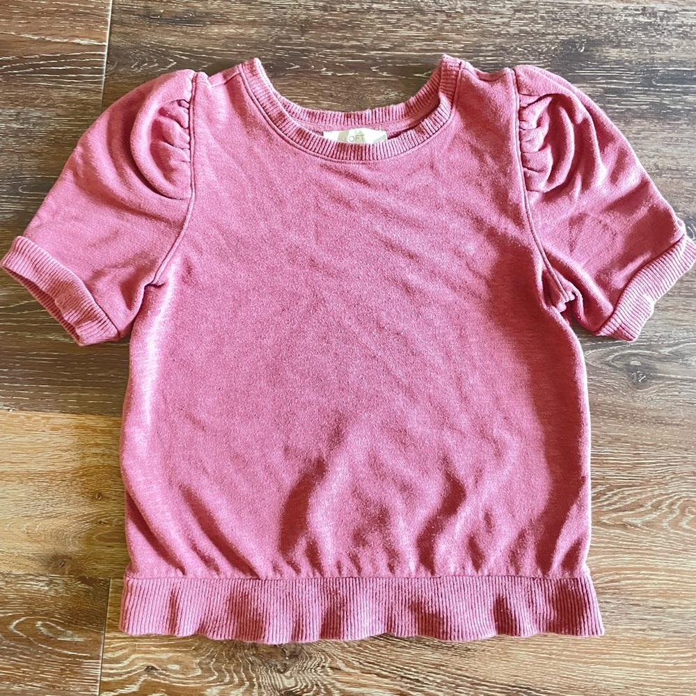 LOFT Mauve / Pink Top with Puff Sleeves